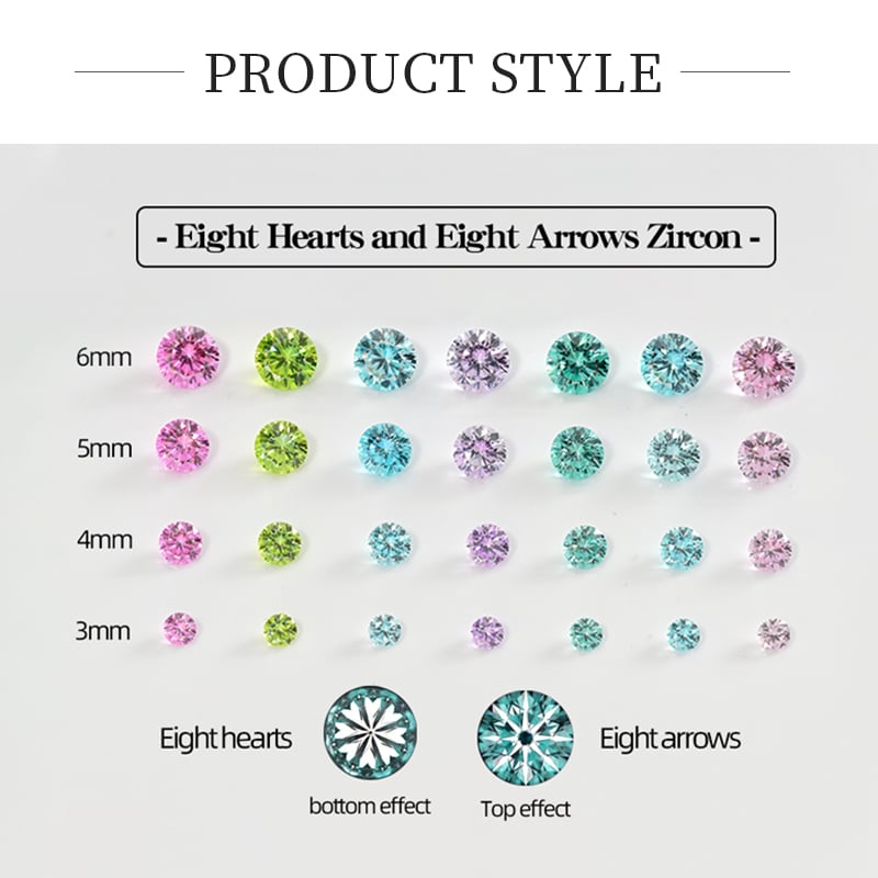 Loose CZ Stones – Hearts & Arrows Cut, 3mm to 7mm, Multi Color