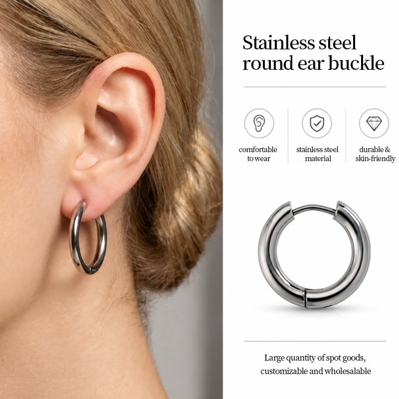 Stainless Steel Huggie Hoop Earrings – Classic Round Design with Hand Polished Finish