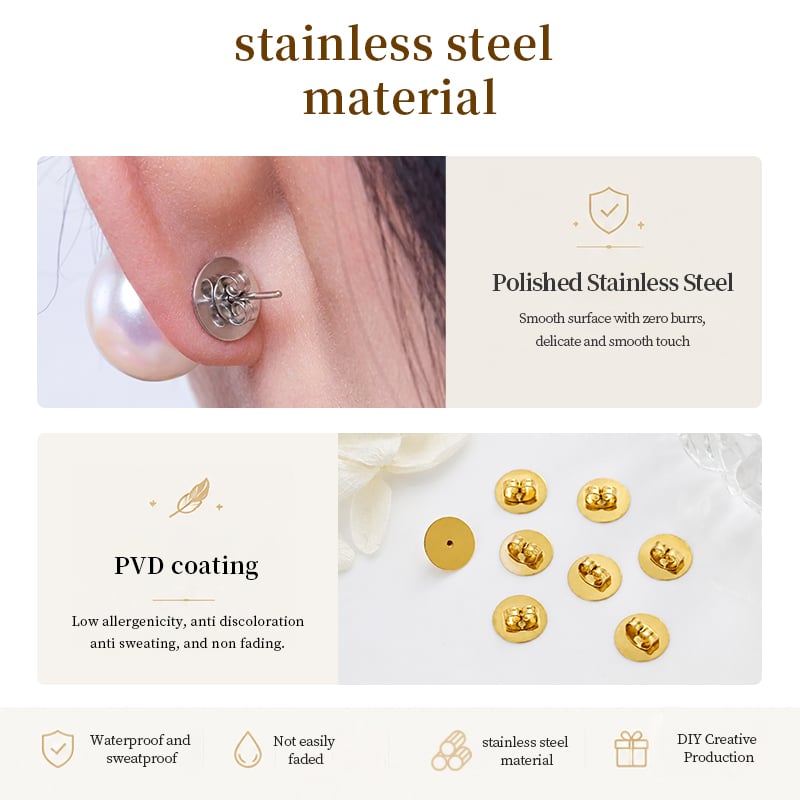 Stainless Steel Butterfly Earring Backs – 10mm Flat Disc Base