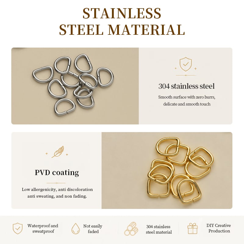 Stainless Steel D Rings – Open Split Design, 5 Sizes