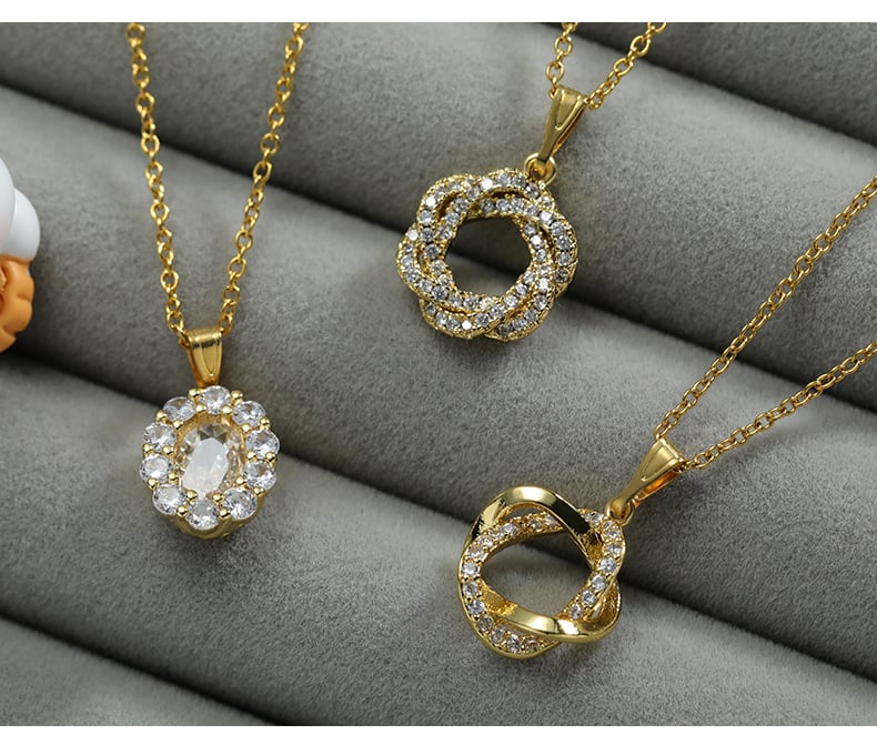 Gold plated CZ pendant necklace on velvet display tray2.jpg