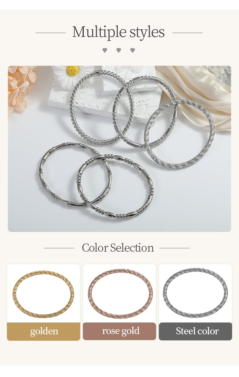 Five styles stainless steel bangle bracelet texture collection.jpg