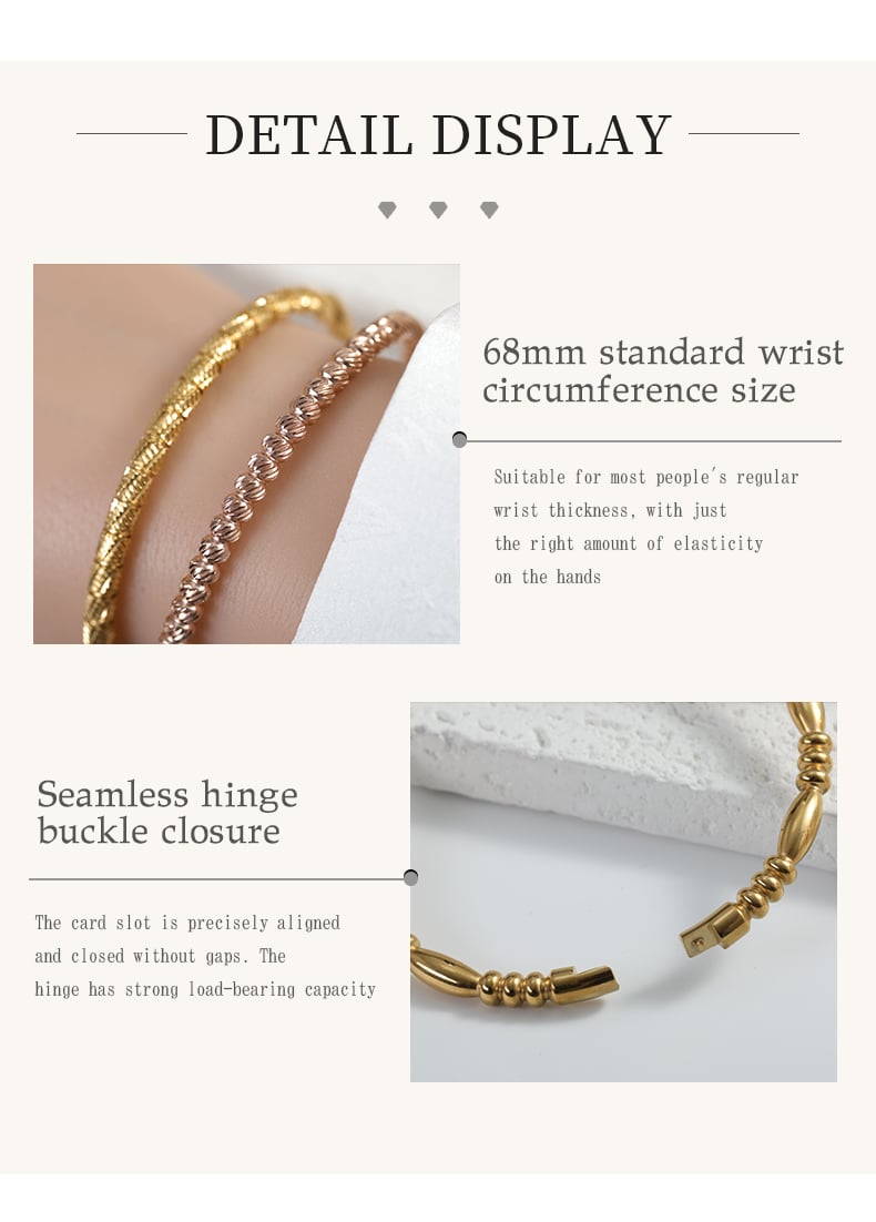 Stainless steel bangle bracelet 68mm wrist fit and seamless hinge clasp.jpg