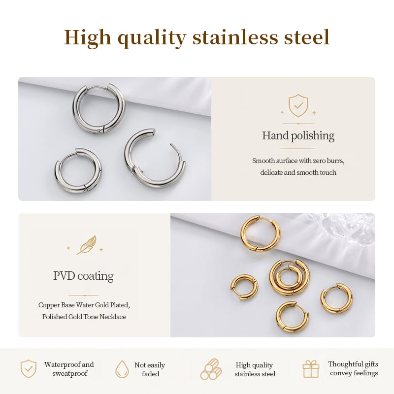 Stainless Steel Huggie Hoop Earrings – Classic Round Design with Hand Polished Finish