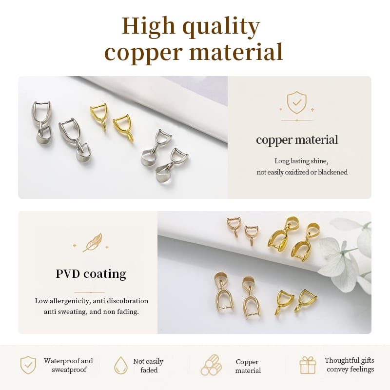 Copper Pinch Bails – 5 Sizes, Gold Rose Gold & Steel