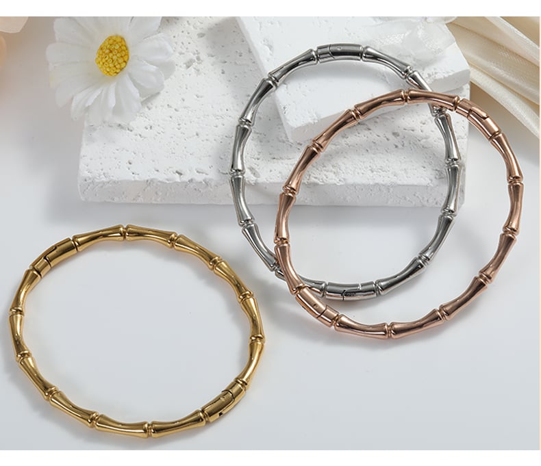 Bamboo bangle bracelet in gold steel and rose gold colors.jpg