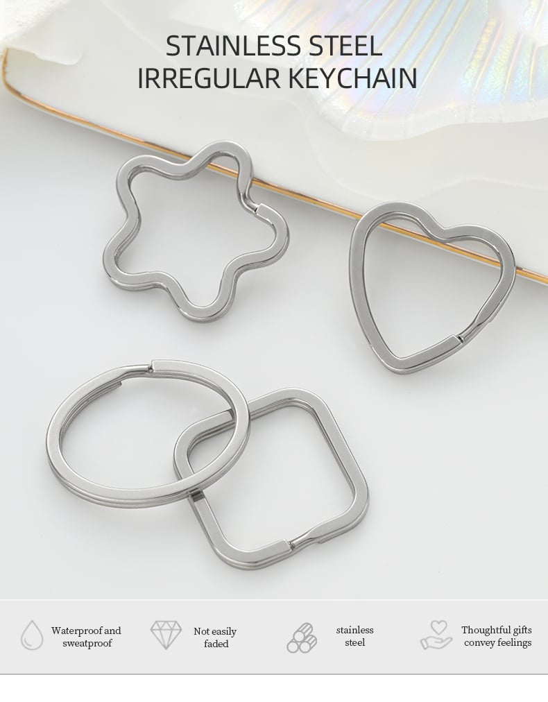 Shaped split rings keychain heart square star oval designs.jpg