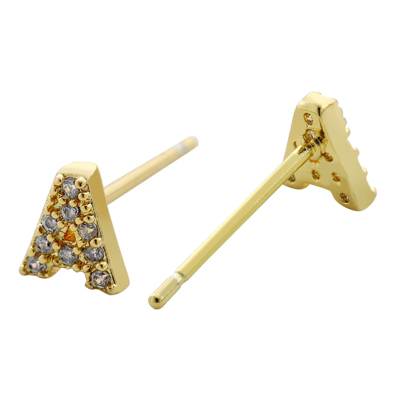 Copper Zircon Letter Stud Earrings – A-Z Initial Design in Gold Tone Intro