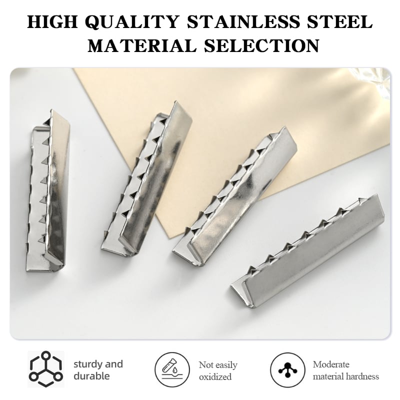 Stainless Steel Ribbon End Clips – 38mm, Teeth Grip Design