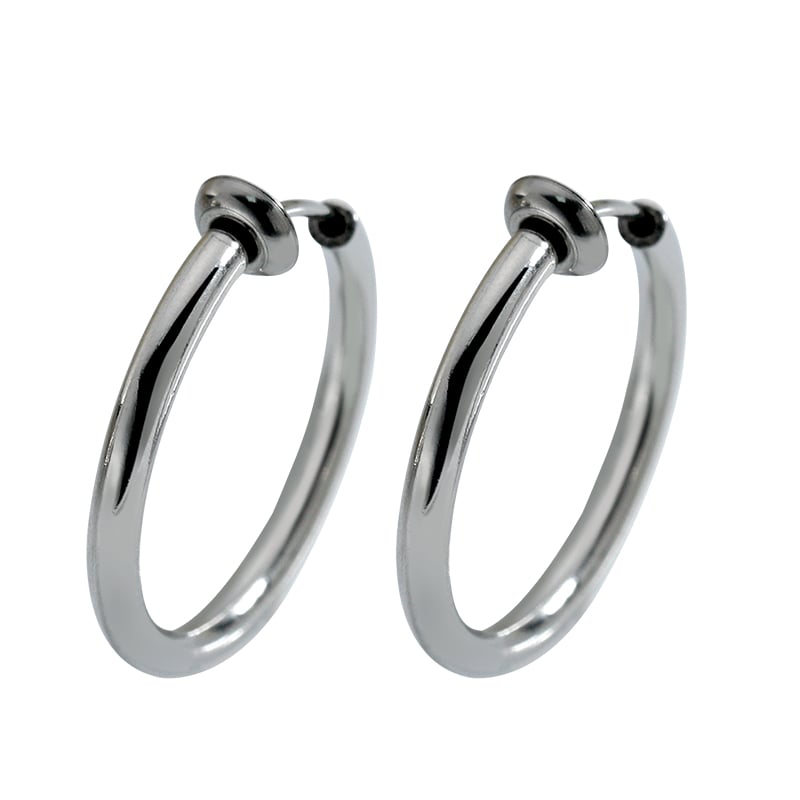 304 Stainless Steel Spring Clip On Hoop Earrings – Non Pierced Minimalist Design