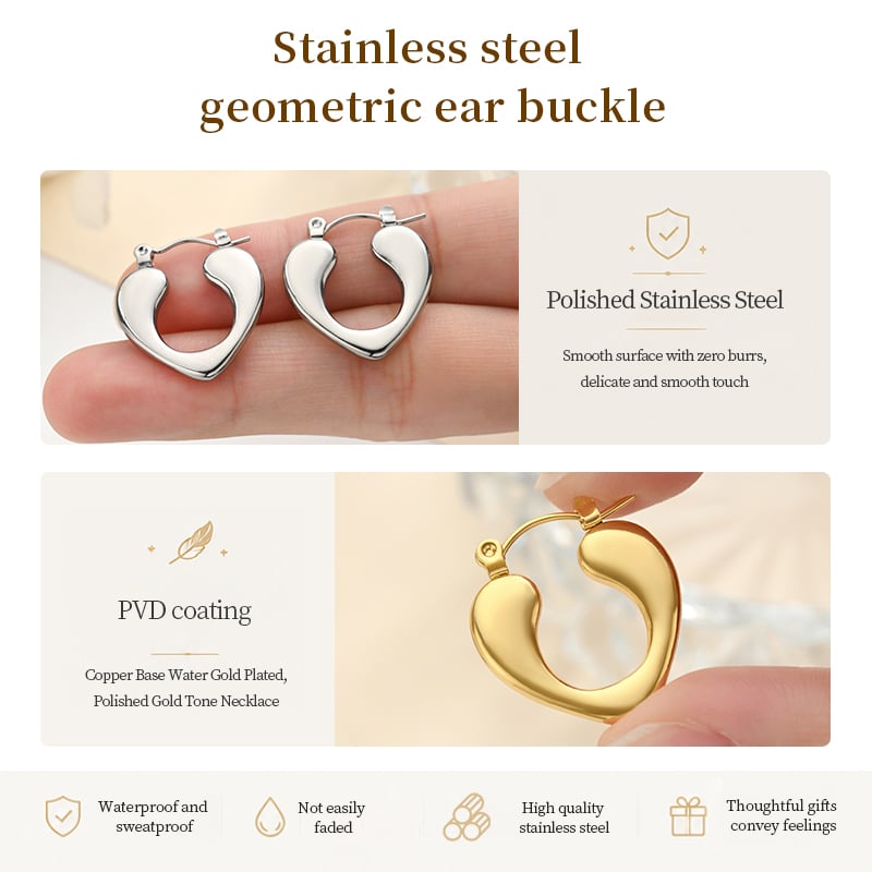 Stainless Steel Geometric Hoop Earrings – Heart & Hexagon Designs