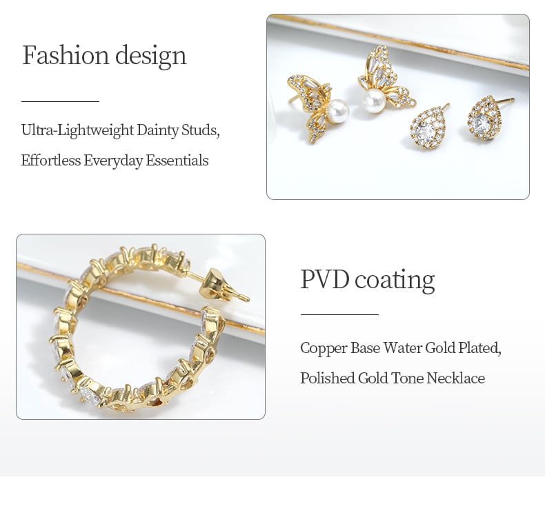 Water plated gold CZ stud earring NO.1 6mm.jpg