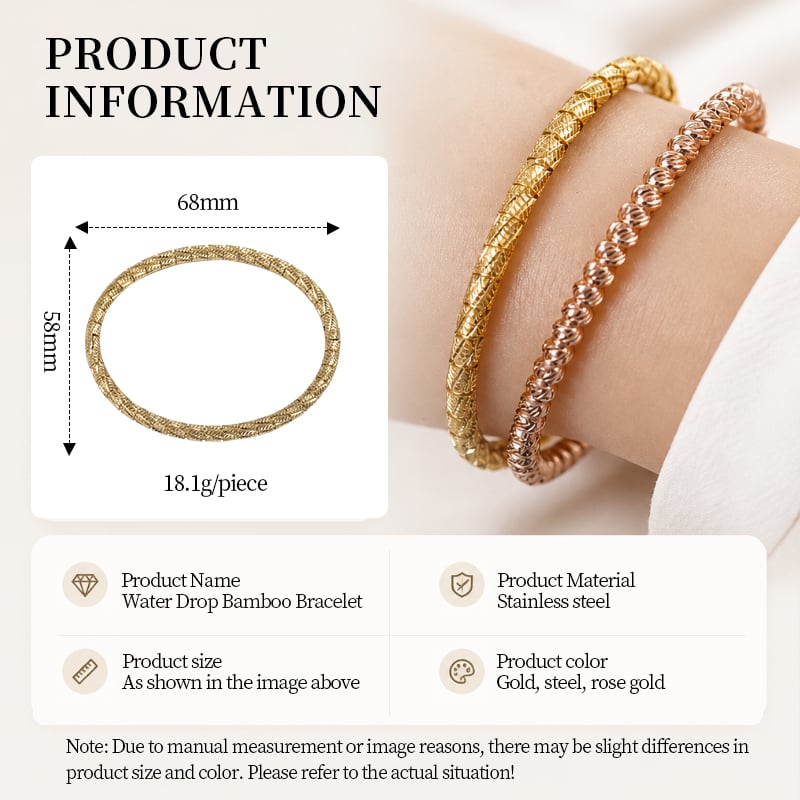 Stainless Steel Bangle Bracelet – 5 Waterdrop Bamboo Styles, Gold Rose Gold & Steel