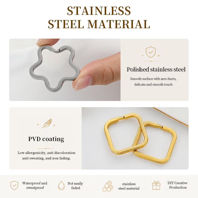 Stainless Steel Shaped Split Rings – Heart, Square, Star & Oval Keychains