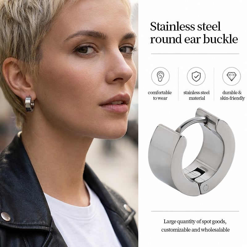 Stainless Steel Wide Band Hoop Earrings – Flat Design with Hand Polished Finish