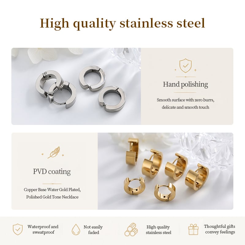 Stainless Steel Wide Band Hoop Earrings – Flat Design with Hand Polished Finish