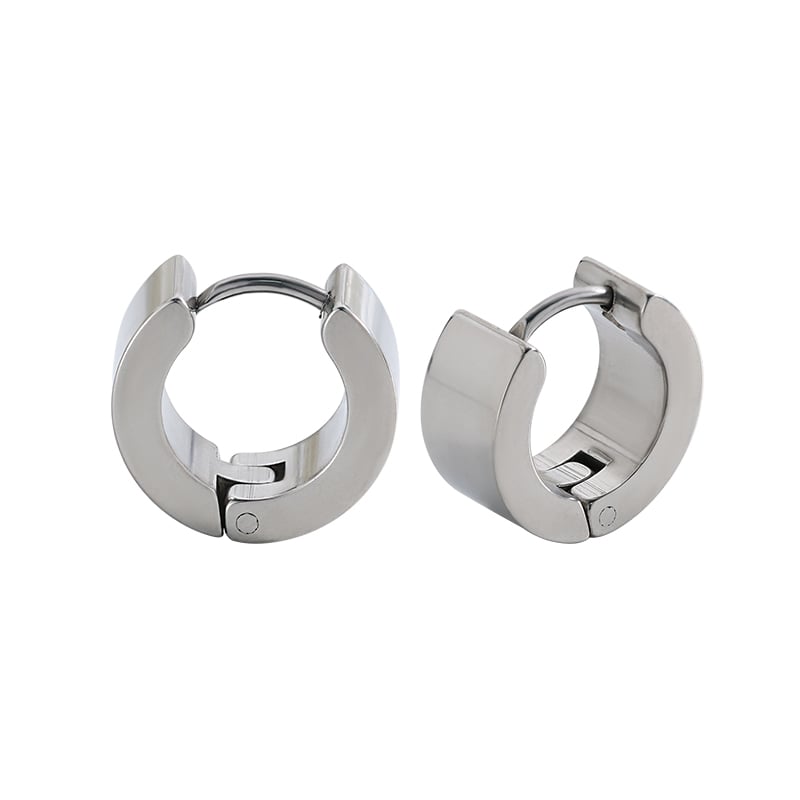 Stainless Steel Wide Band Hoop Earrings – Flat Design with Hand Polished Finish