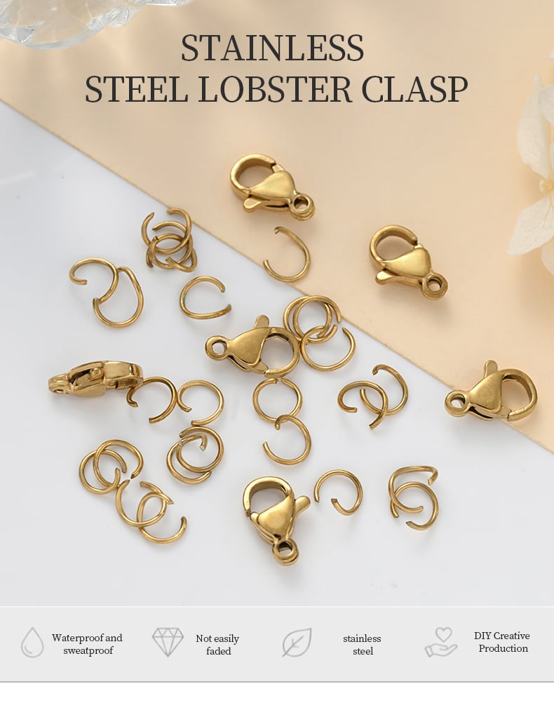 IP gold plated lobster clasp 9mm 10mm with jump rings.jpg