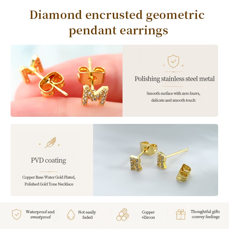 Copper Zircon Letter Stud Earrings – A-Z Initial Design in Gold Tone Intro