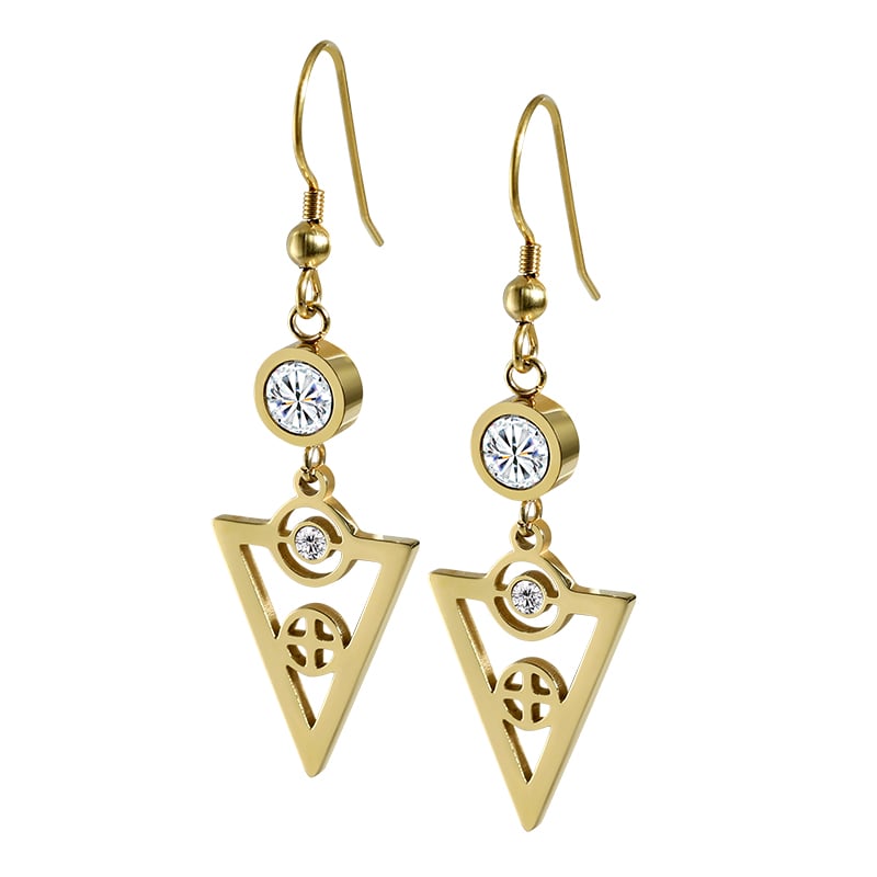 Diamond Geometric Pendant Earrings – Stainless Steel with Sparkling Zircon Inlay