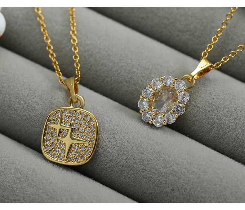 Gold plated CZ pendant necklace on velvet display tray1.jpg