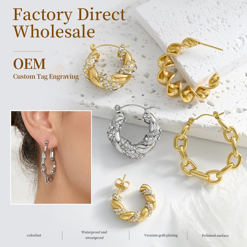 Stainless Steel Twisted Hoop Earrings – Gold Tone Spiral Design for Wholesale Intro