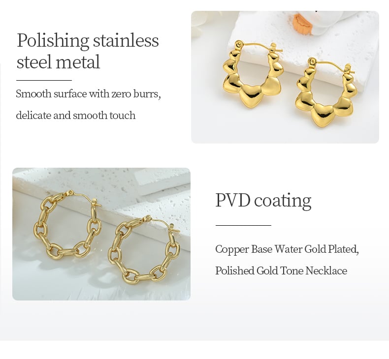 Close view of gold tone twisted hoop earrings with polished surface.jpg