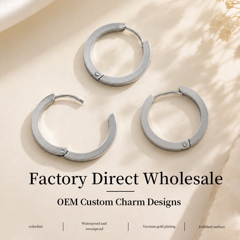 Stainless Steel Ear Buckle – Brushed Matte Hoop Earrings in Steel Color