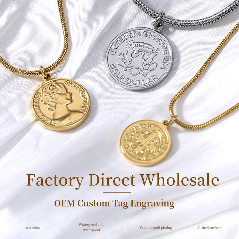 Stainless Steel Coin Pendant Necklace – Vintage Medallion Design, Factory Wholesale & OEM
