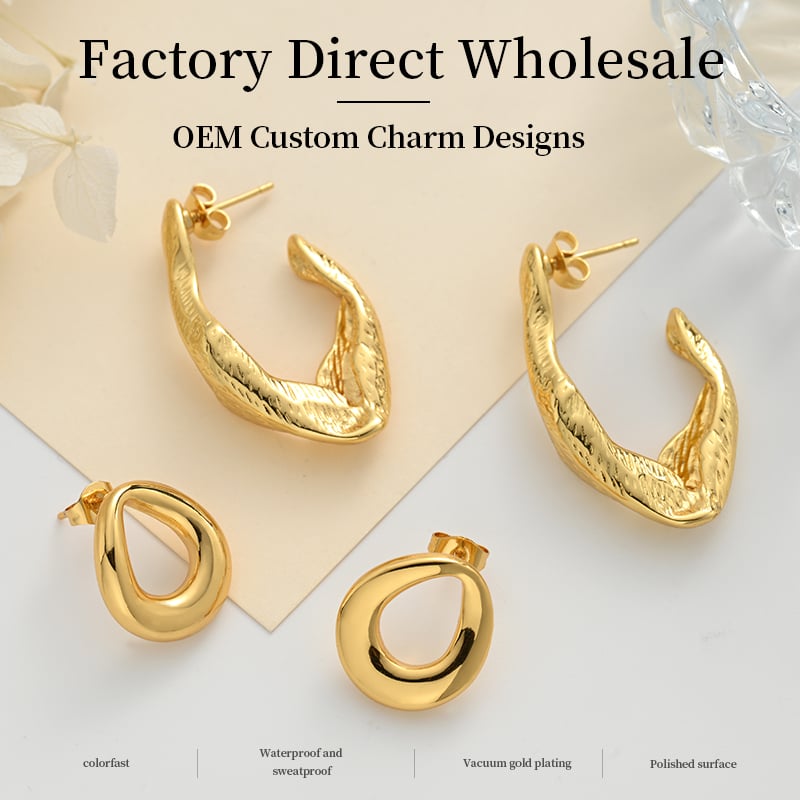 Stainless Steel Geometric Hollow Stud Earrings – Abstract Design in Gold Intro
