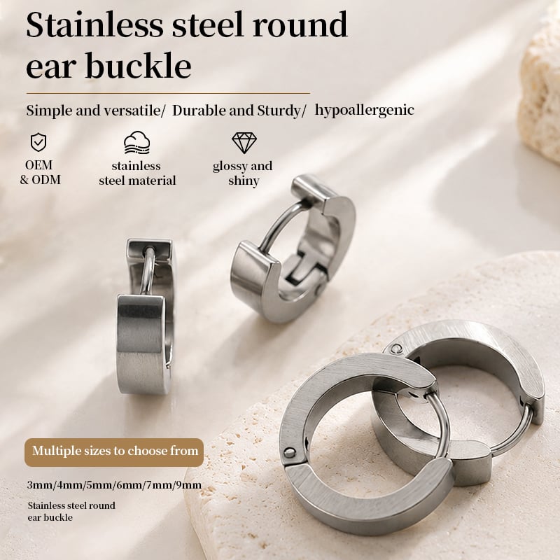 Stainless Steel Wide Band Hoop Earrings – Flat Design with Hand Polished Finish