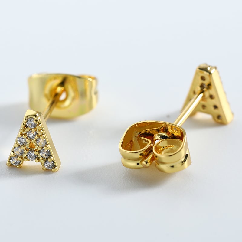 Letter A stud earring in gold tone.JPG
