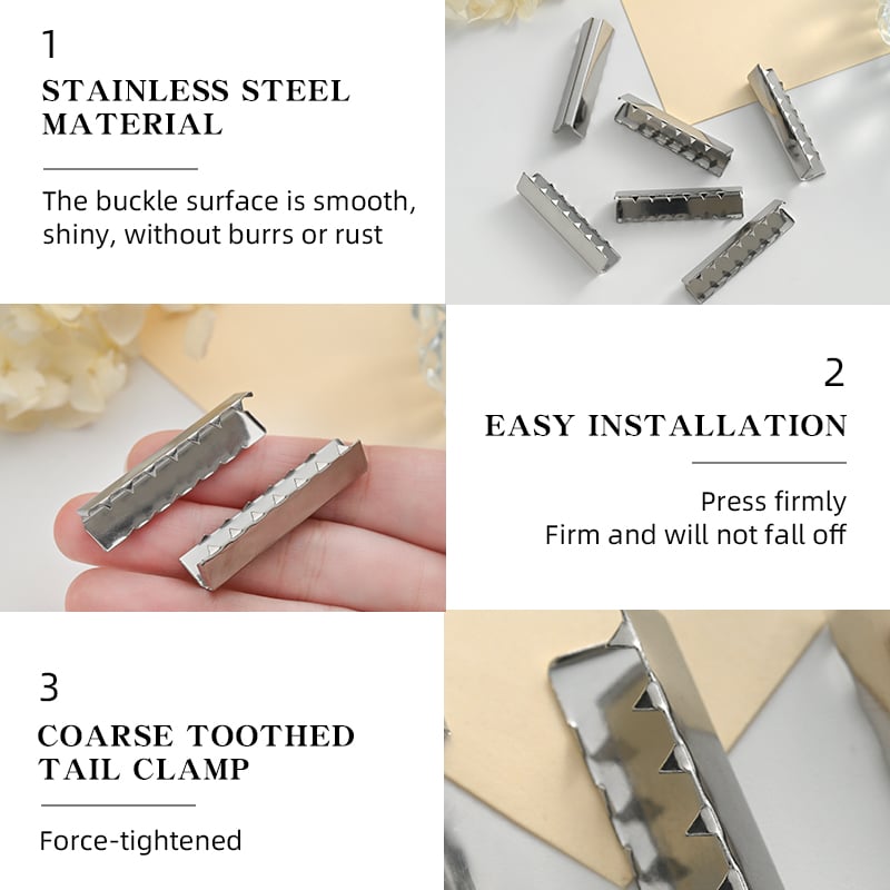 Stainless Steel Ribbon End Clips – 38mm, Teeth Grip Design