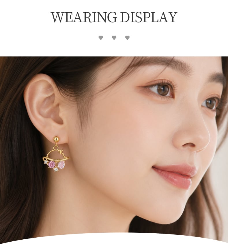 Wearing display of gold plated CZ dangle stud earrings.jpg