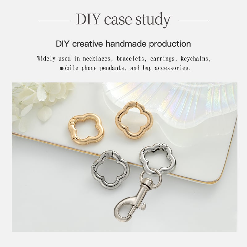 Four Leaf Clover Keychain Clasp – Spring Gate Design, Gold & Steel
