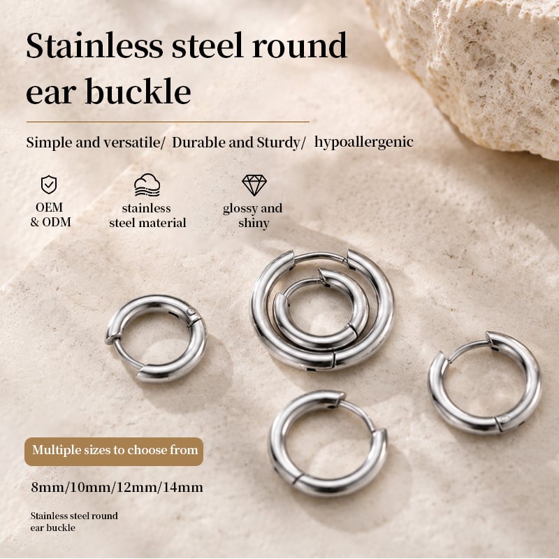 Stainless Steel Huggie Hoop Earrings – Classic Round Design with Hand Polished Finish