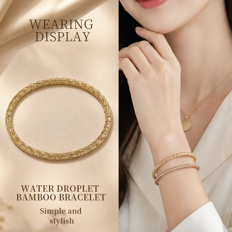 Stainless Steel Bangle Bracelet – 5 Waterdrop Bamboo Styles, Gold Rose Gold & Steel