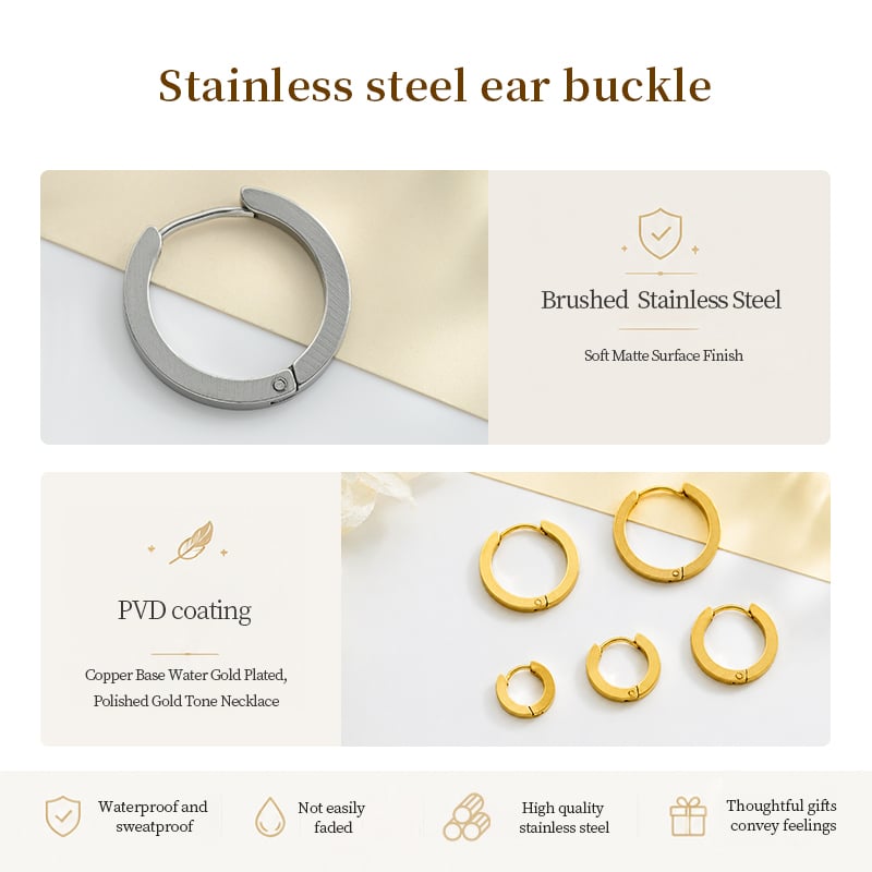 Stainless Steel Ear Buckle – Brushed Matte Hoop Earrings in Steel Color