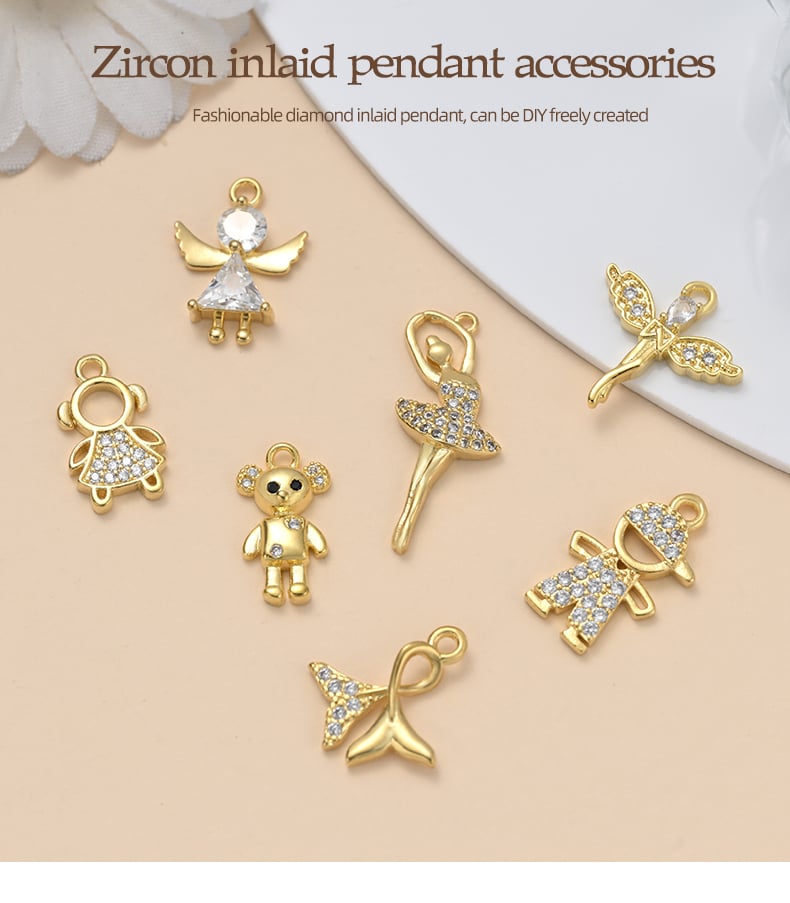 Gold plated CZ pendant charms figure angel ballerina designs.jpg
