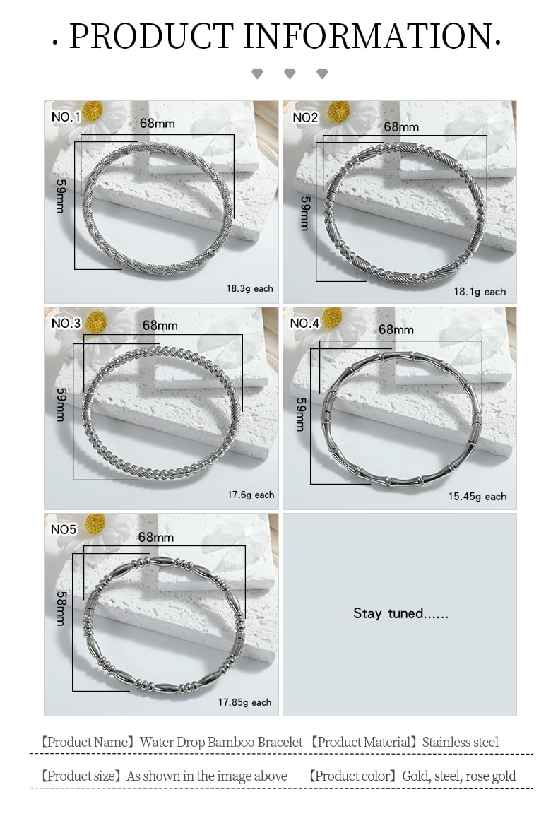 Stainless steel bangle bracelet size chart 68mm five styles.jpg