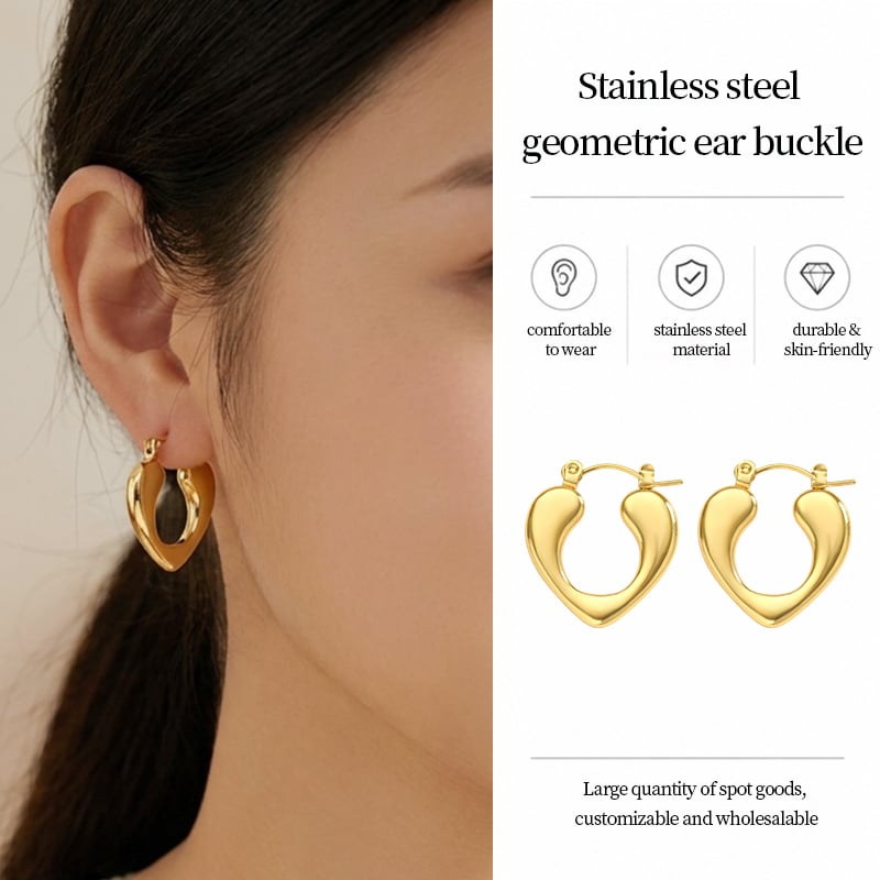 Stainless Steel Geometric Hoop Earrings – Heart & Hexagon Designs