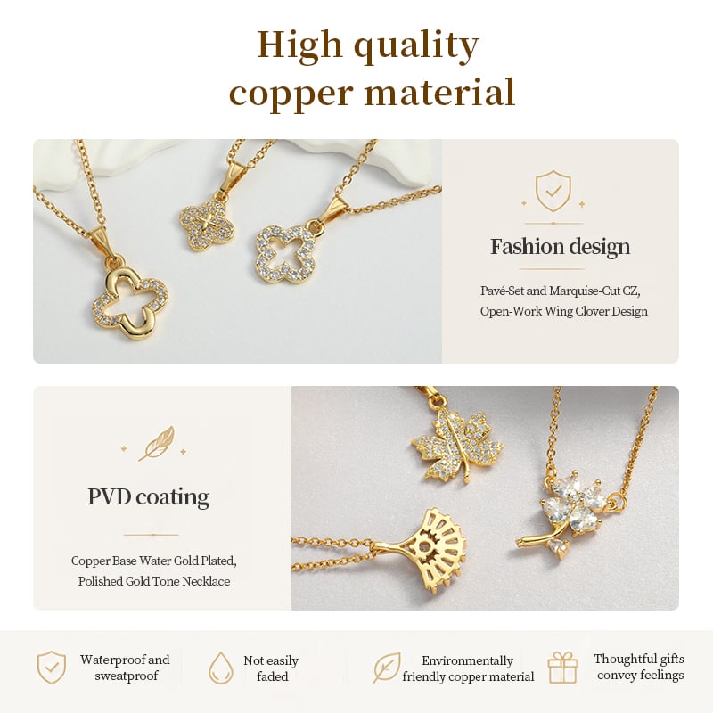 Gold Plated CZ Pendant Necklace – Butterfly & Clover Designs, OEM Wholesale