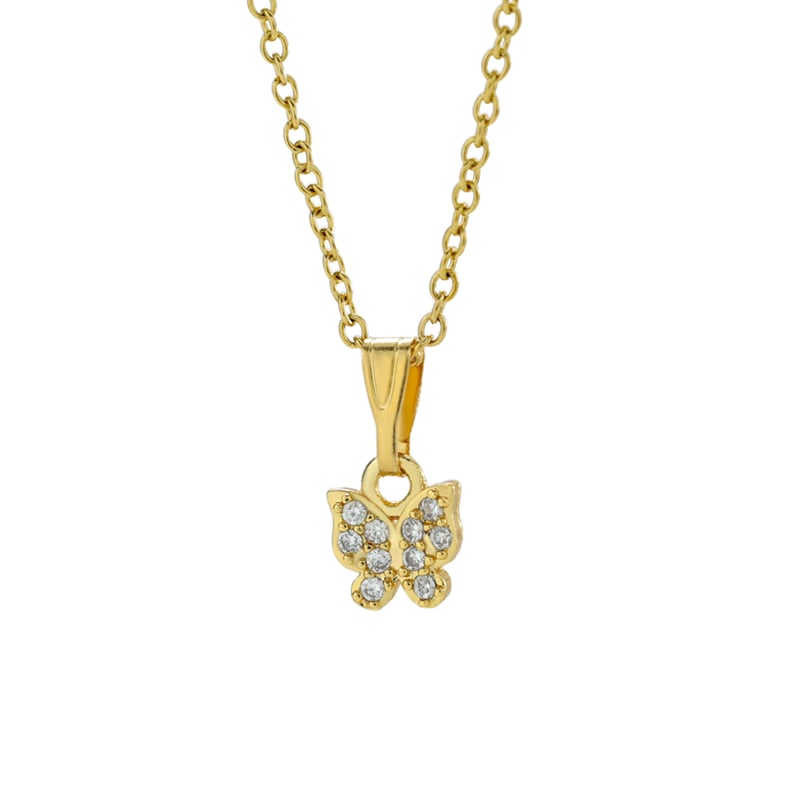 Gold Plated CZ Pendant Necklace – Butterfly & Clover Designs, OEM Wholesale