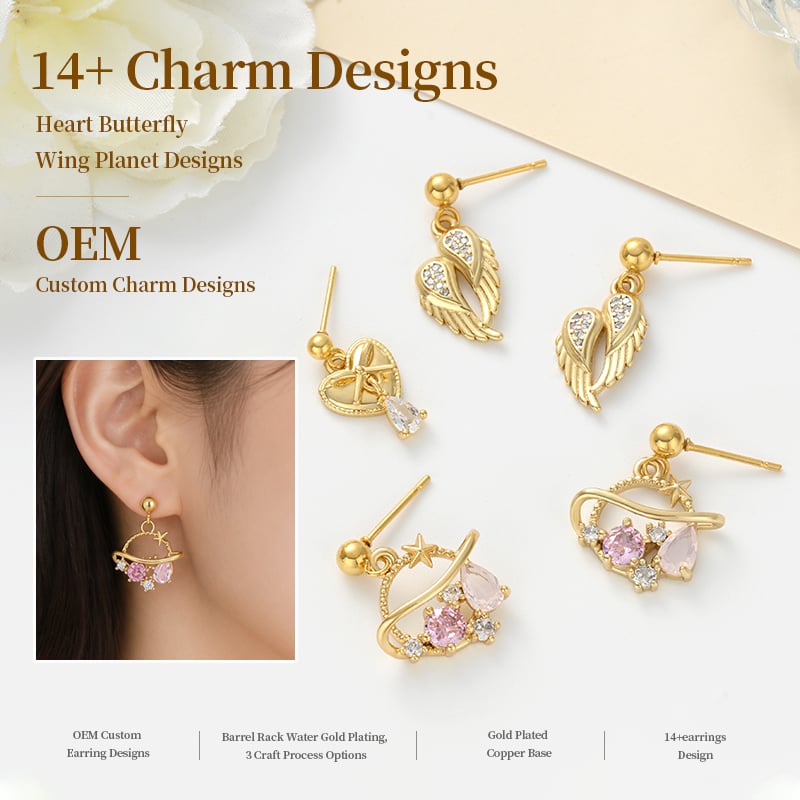 Gold Plated CZ Dangle Stud Earrings – Pendant Motif Collection Intro