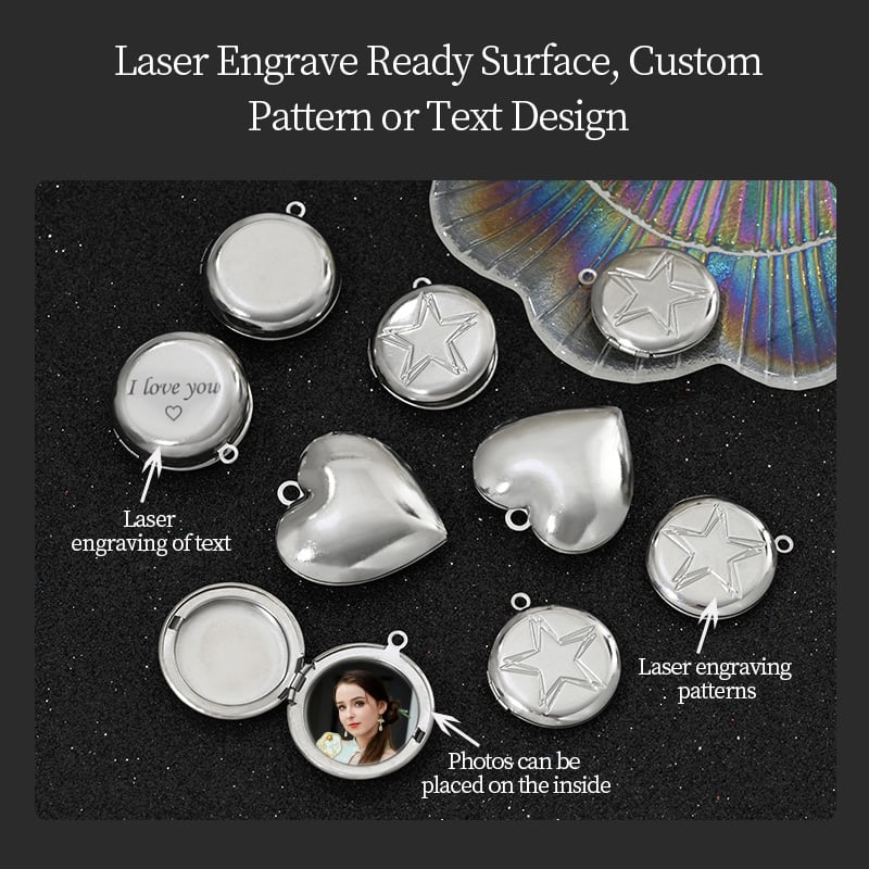 Stainless Steel Locket Pendant – Photo Holder, Star & Heart Designs