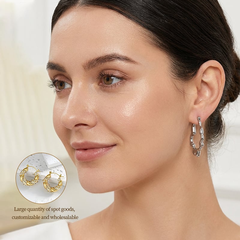 Stainless Steel Twisted Hoop Earrings – Gold Tone Spiral Design for Wholesale Intro