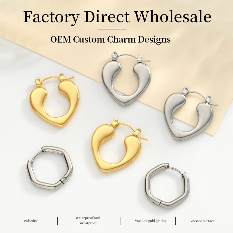 Stainless Steel Geometric Hoop Earrings – Heart & Hexagon Designs
