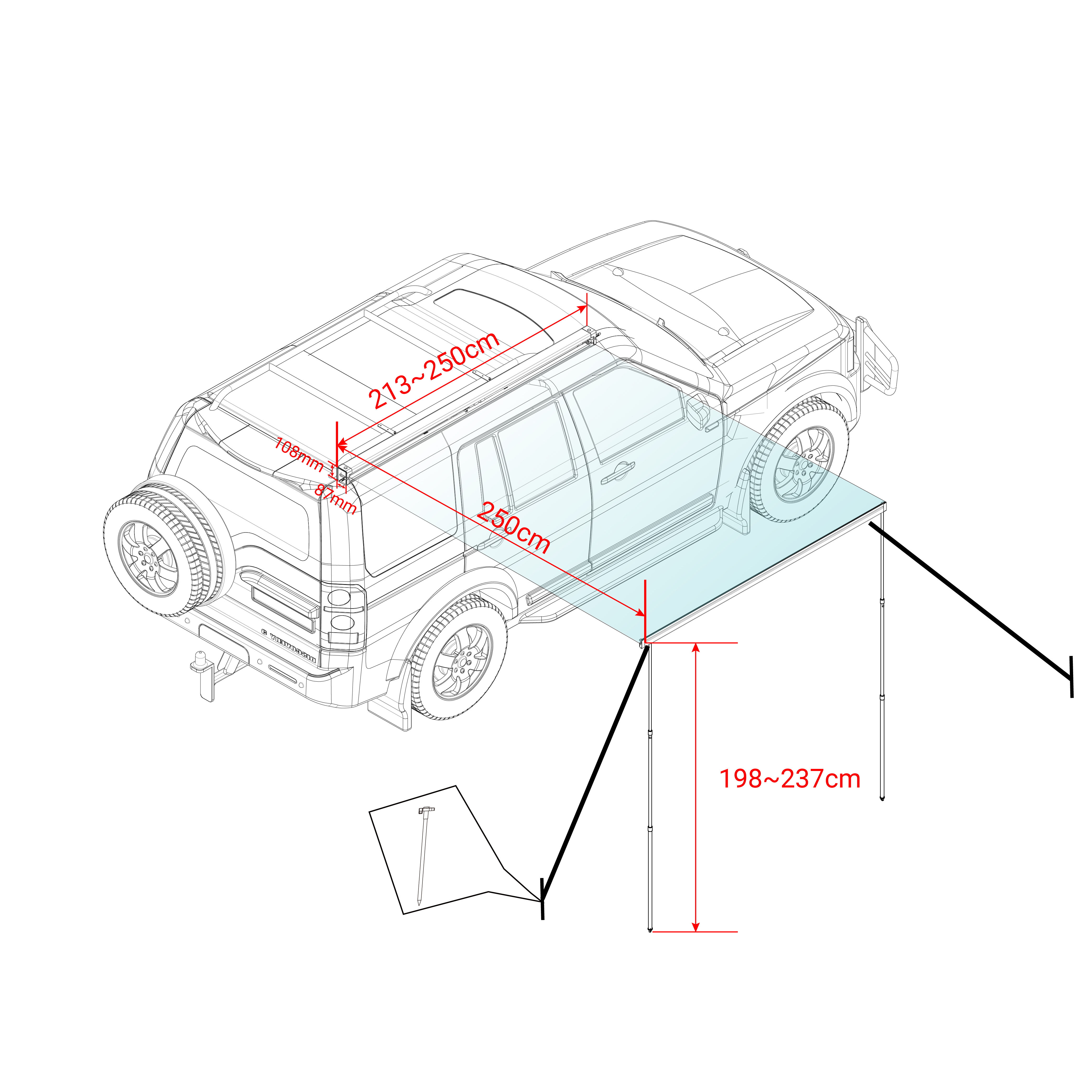 AWNLUX W5300T Semi-Automatic 4x4 Awning