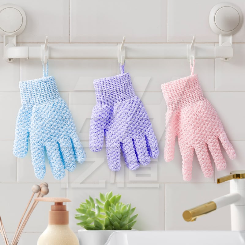 Dual Texture Woven Bath Skin Exfoliating Gloves