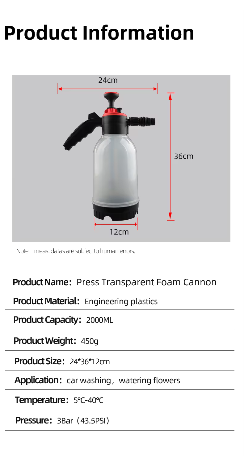 SPS 2L Plastic Portable Watering Plant Hand Pump Transparent Foam Spray Cannon Car Washing manufacture